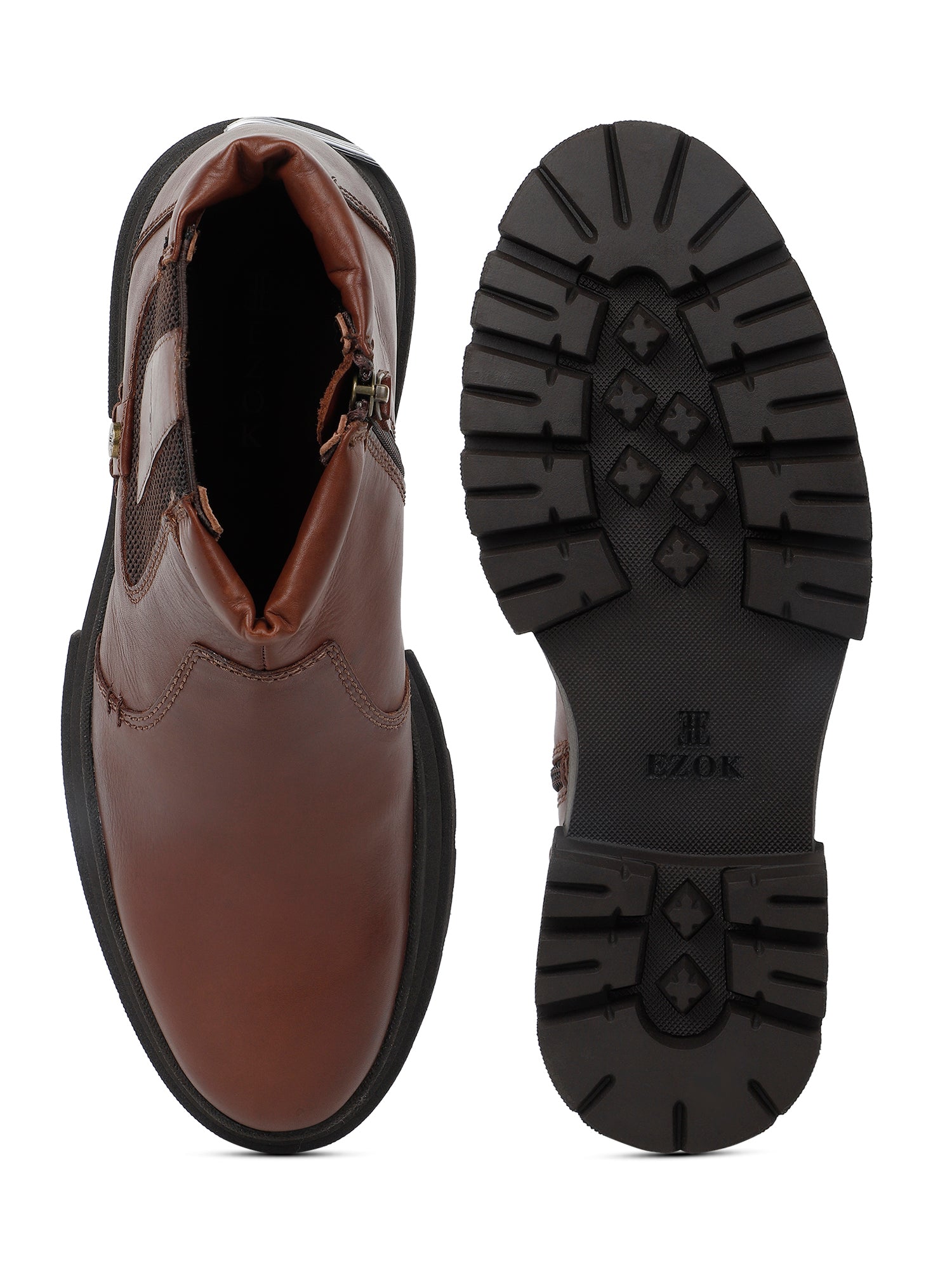 Ezok Leather Brown Boots For Men